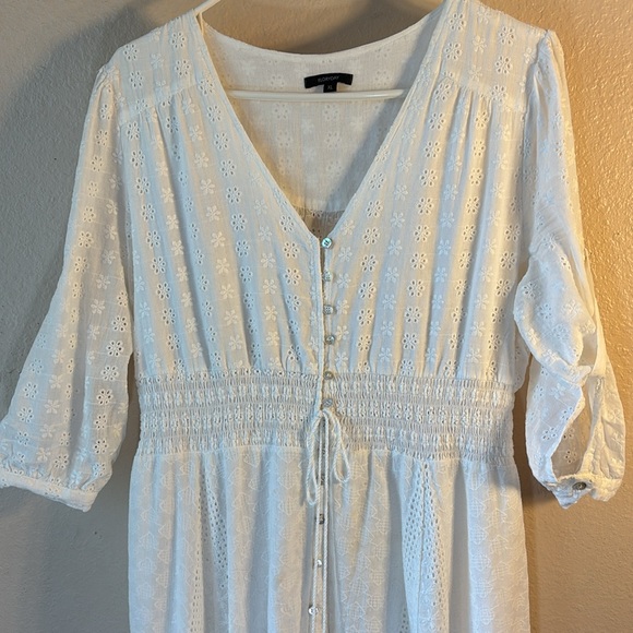 Floryday White cotton, summer Maxi Dress with white string, tassels, and buttons - Picture 4 of 8